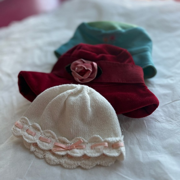 VTG 90s Bitty Baby Hat Trio American Girl White, Red, Green - Picture 1 of 8